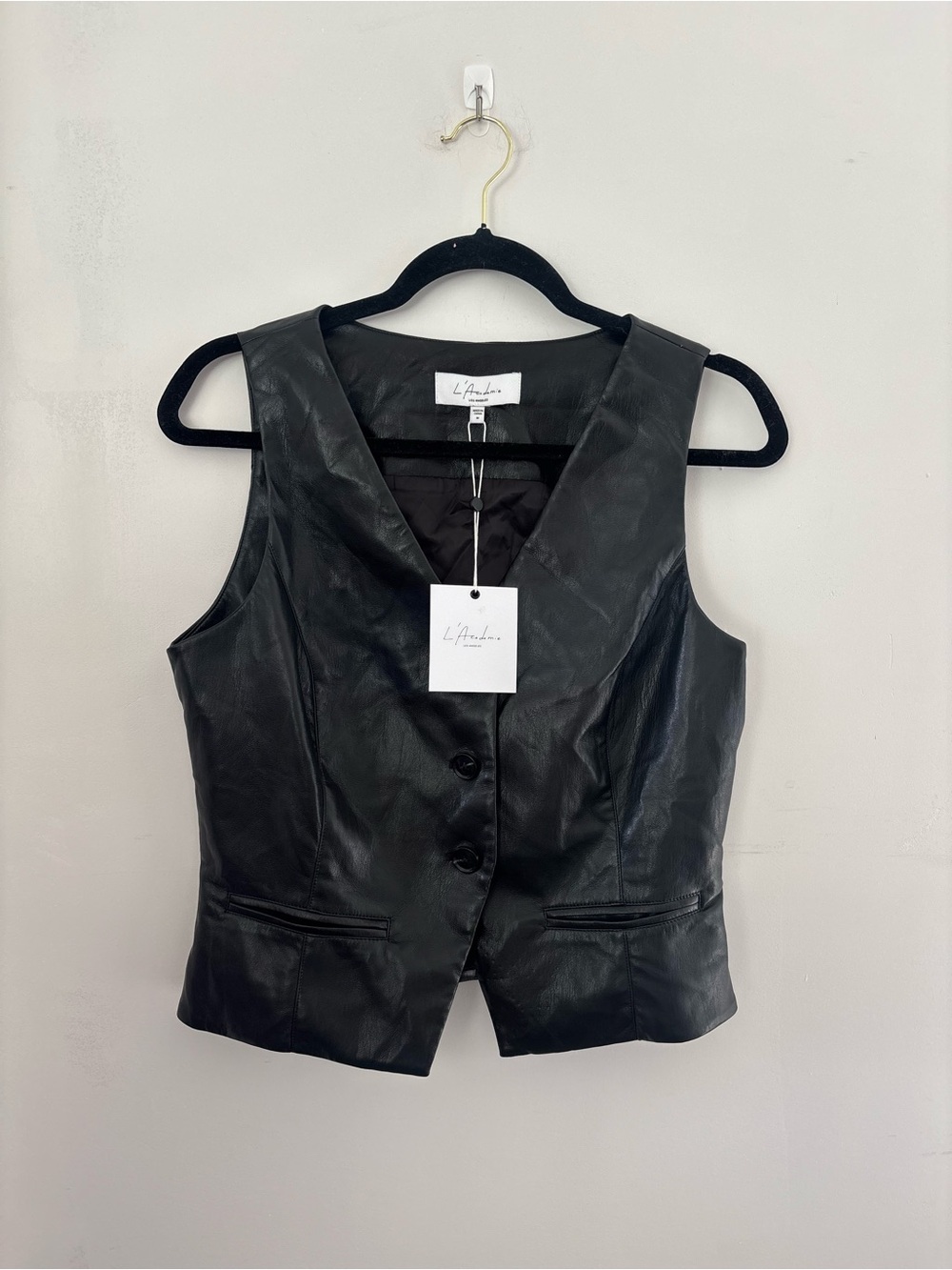 NWT Revolve L"Academie M Vegan Leather Black Vest